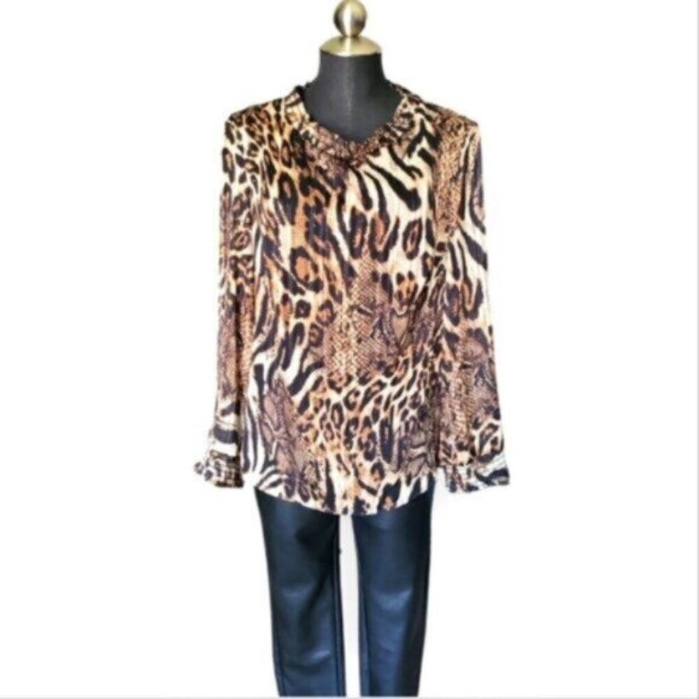 Frank Lyman Leopard Print Chiffon Blouse NWT Sz 8